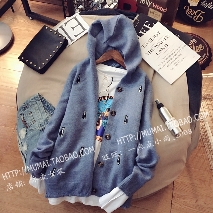 Mu Mai Women Áo dài tay thêu thêu cardigan Áo khoác nữ 2018 Thu mới Trùm đầu các kiểu áo len