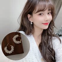 Kaka official flagship goddess with crystal Japanese and Korean round earrings silver needle plated 14k real gold handmade unique