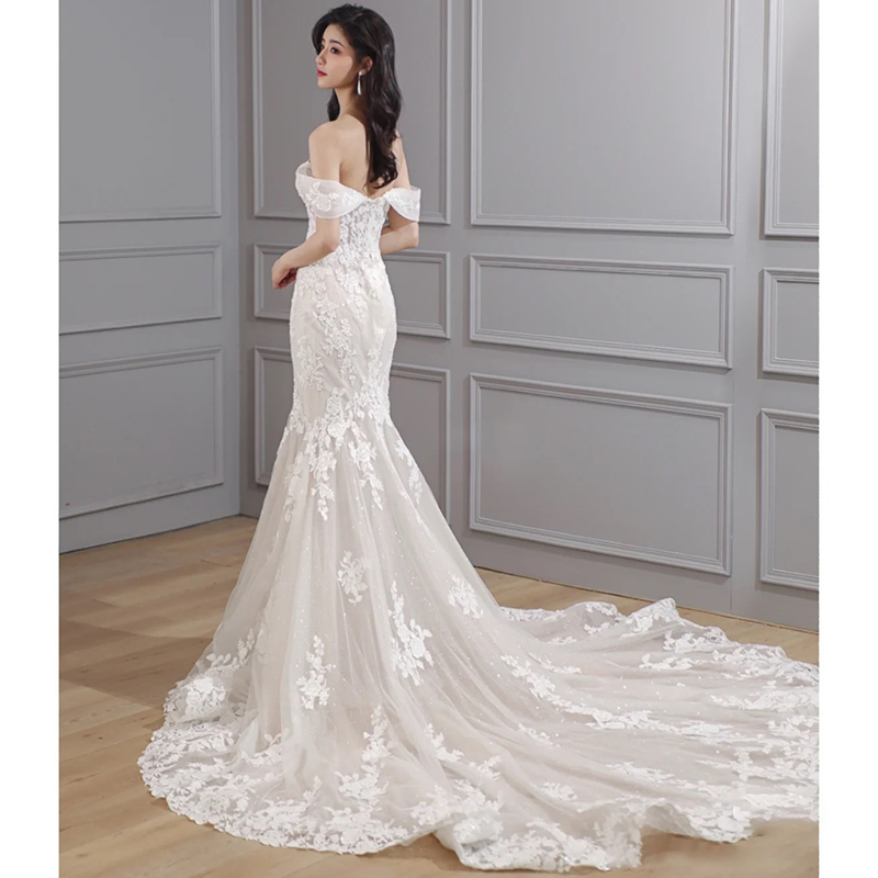 French fishtail light wedding dress temperament, shoulder high -level sensory lace slimon French fishtail light wedding dress temperament, shoulder high -level sensory lace slimon