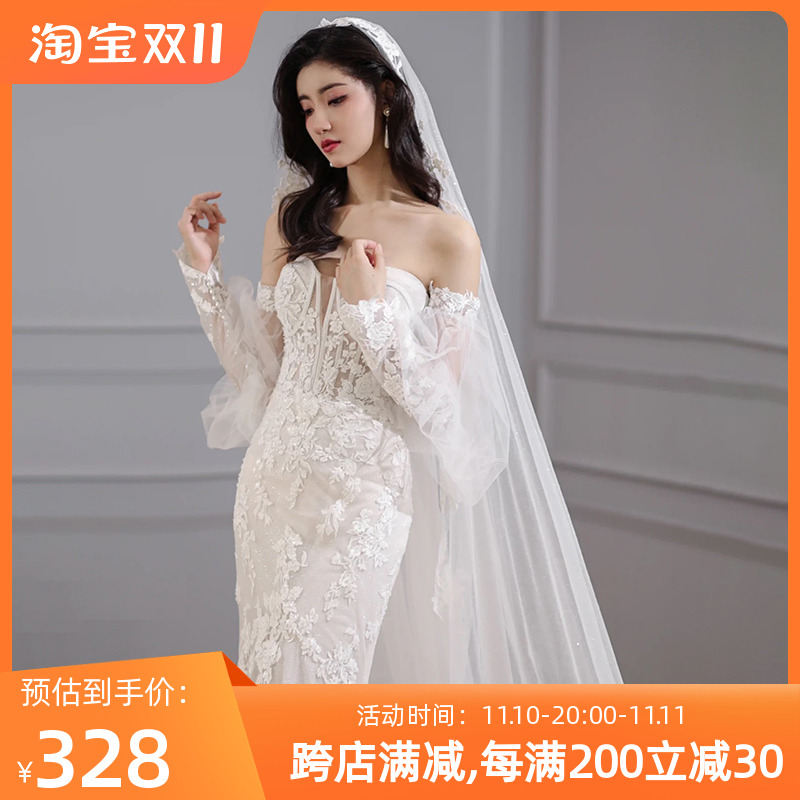 French fishtail light wedding dress temperament, shoulder high -level sensory lace slimon French fishtail light wedding dress temperament, shoulder high -level sensory lace slimon