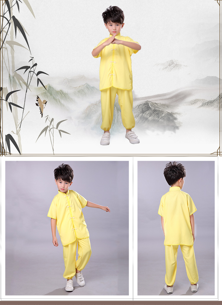Trẻ em Tai Chi quần áo cotton và lanh phù hợp với nam và nữ đào tạo võ thuật quần áo mẫu giáo Kung Fu biểu diễn ra dịch vụ cửa hàng trang phục hóa trang trẻ em