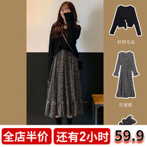 Small man 2021 early Spring Autumn new foreign style thin flower jumpsuit skirt sweater two-piece set age