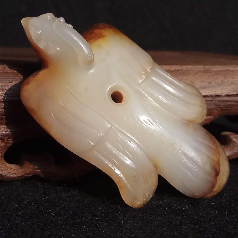 高古玉战汉玉器汉代老和田白玉凤鸟玉饰手把件挂件