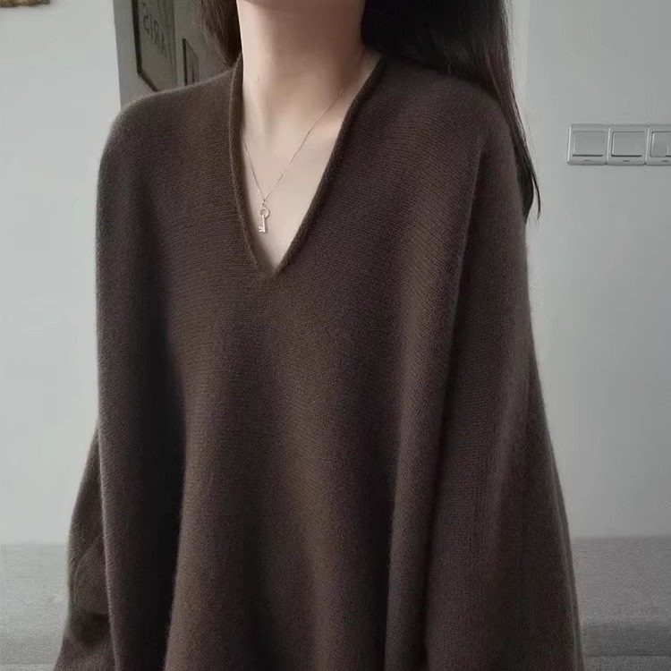 メリノウール100％のレディースセーター。レトロでリラックスしたスタイル、Vネック、ミドル丈、柔らかく快適なプルオーバーニットベースレイヤー。