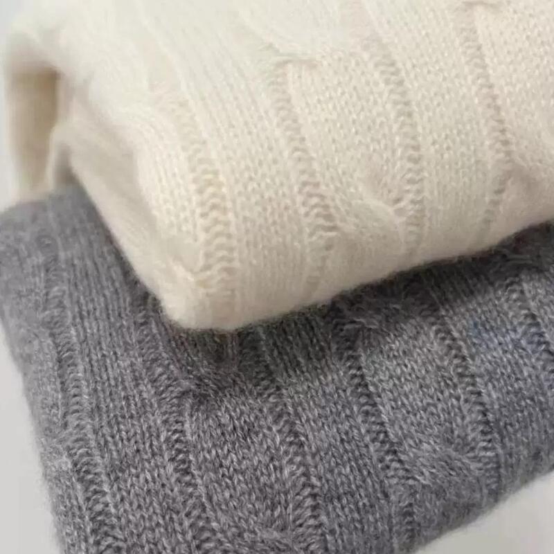 Heavyweight 100% Merino Wool Sweater for Women, Round Neck, Cable Knit, Embroidered, Gray Sweater, Old Money Style Cashmere Base Layer