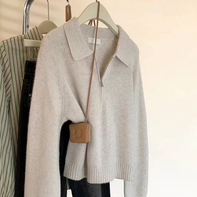 Half-Zip Polo Collar 100% Pure Wool Sweater for Women 2026 Spring New Cashmere Knitwear Solid Color Sweater Base Layer Half-Zip Polo Collar 100% Pure Wool Sweater for Women 2026 Spring New Cashmere Knitwear Solid Color Sweater Base Layer