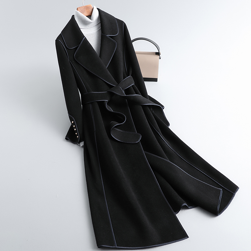 2021 autumn winter new double face cashmere big coat woman high end medium long version covered with fur coats Hepburn