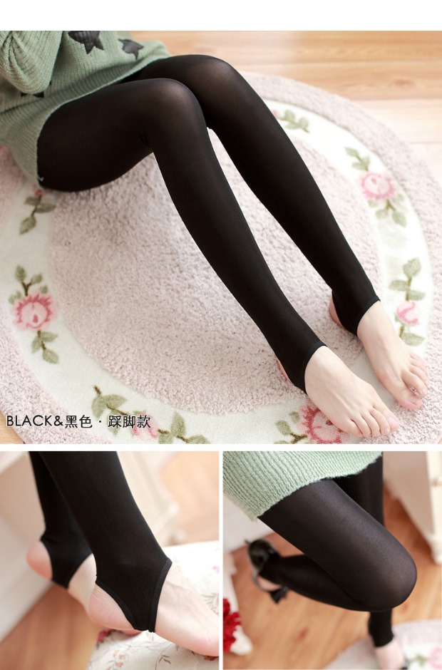 Vớ da màu dày nữ mùa xuân và mùa thu nhung quần lót chống móc dày mùa thu dày chân vớ bếp lò quần tất che lông chân