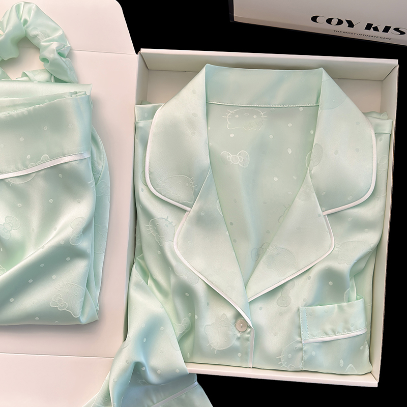 Coy Kiss Silk Pajamas for Women, New Style, High-End, Cute Hellokitty, Gift for Best Friend, Home Wear Set