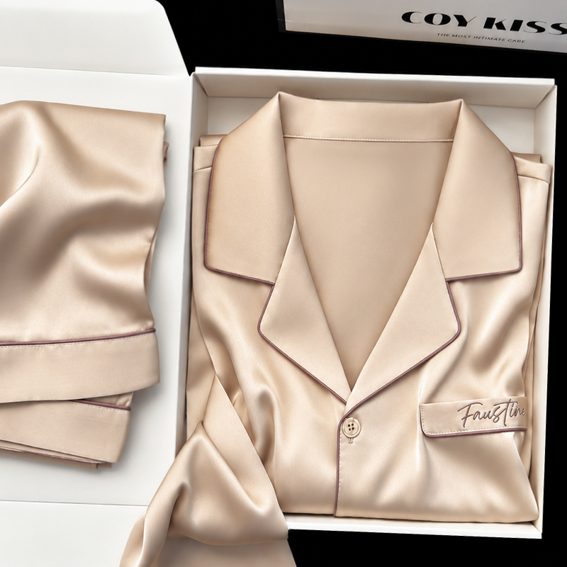 Coy Kiss Men's Silk Pajamas New Solid Color High-End Designer Style Can Be Worn Outside Long-Sleeved Loungewear Set