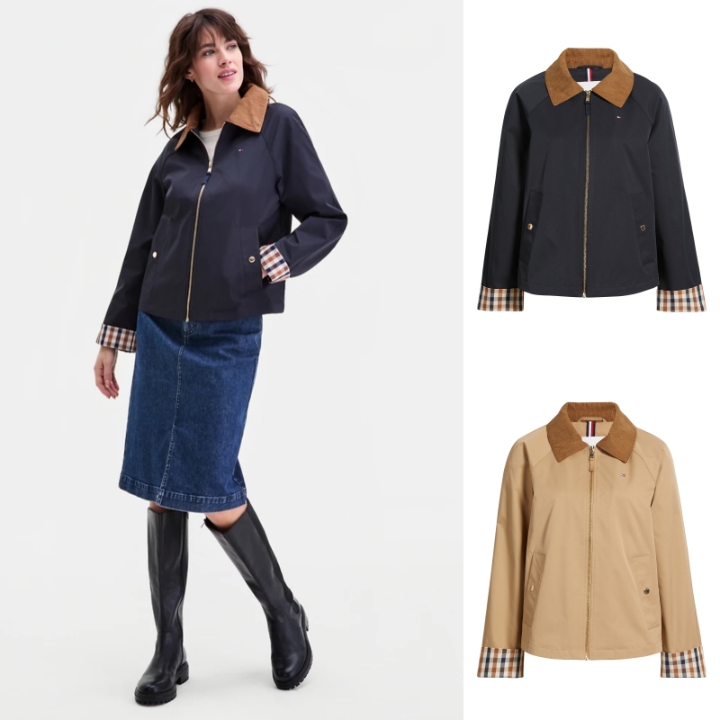 Modern Style! Authentic Tommy Women's 26 New Model Corduroy Lapel Patchwork Plaid Windproof and Waterproof Jacket Modern Style! Authentic Tommy Women's 26 New Model Corduroy Lapel Patchwork Plaid Windproof and Waterproof Jacket