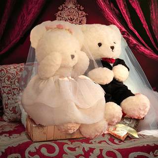 压床娃娃一对结婚婚房布置用品婚纱熊公仔摆件礼物送新人婚庆