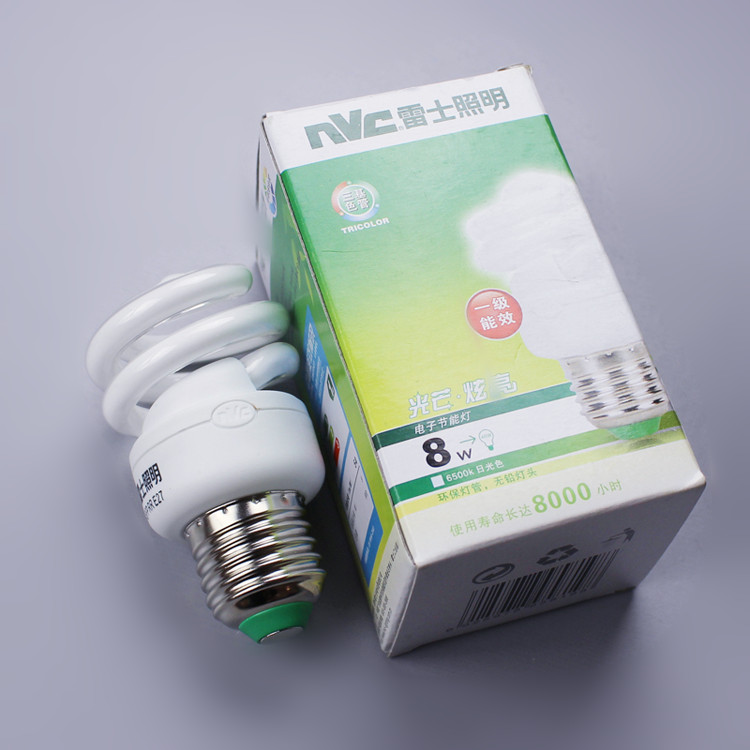 Nex Lighting 8W semi-spiral energy-saving bulb E27 big Luo mouth white light Rex energy-saving lamp