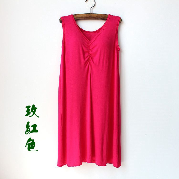 Phương thức đồ ngủ nightdress nữ mùa hè kích thước lớn váy dài với ngực pad bông nightdress nhà dịch vụ lỏng váy