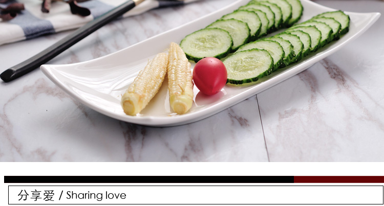 Đĩa sứ trắng tinh khiết hình chữ nhật dải dài sushi bánh mì bộ đồ ăn bằng gốm tấm sáng tạo món ăn phương Tây đĩa bánh bát ăn cơm đẹp