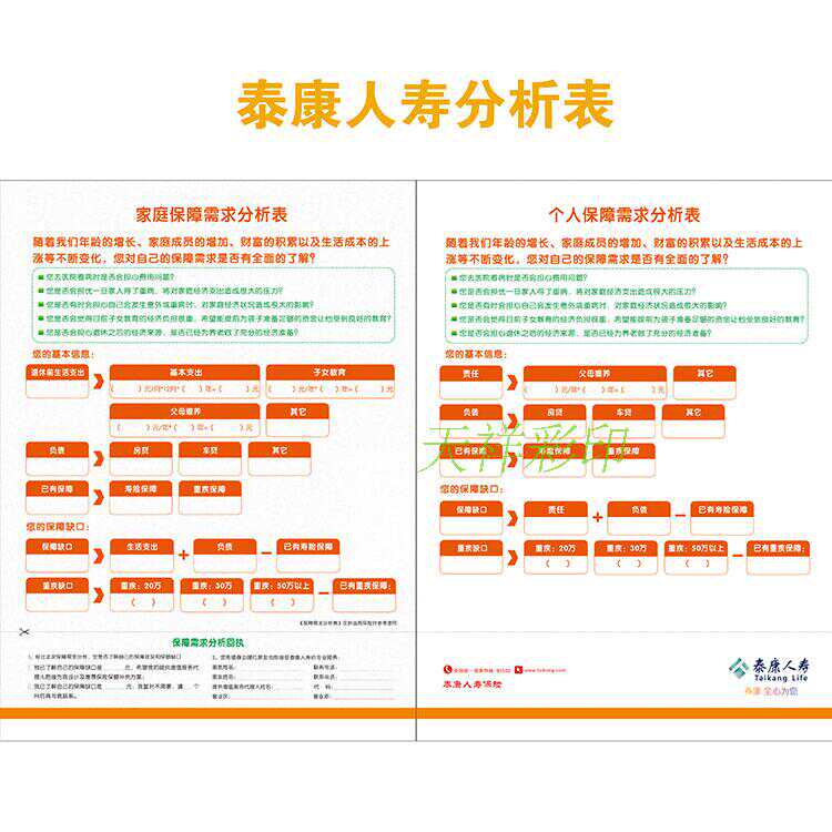 泰康人壽保險宣傳資料家庭保障需求分析表泰康專版分析表100張起