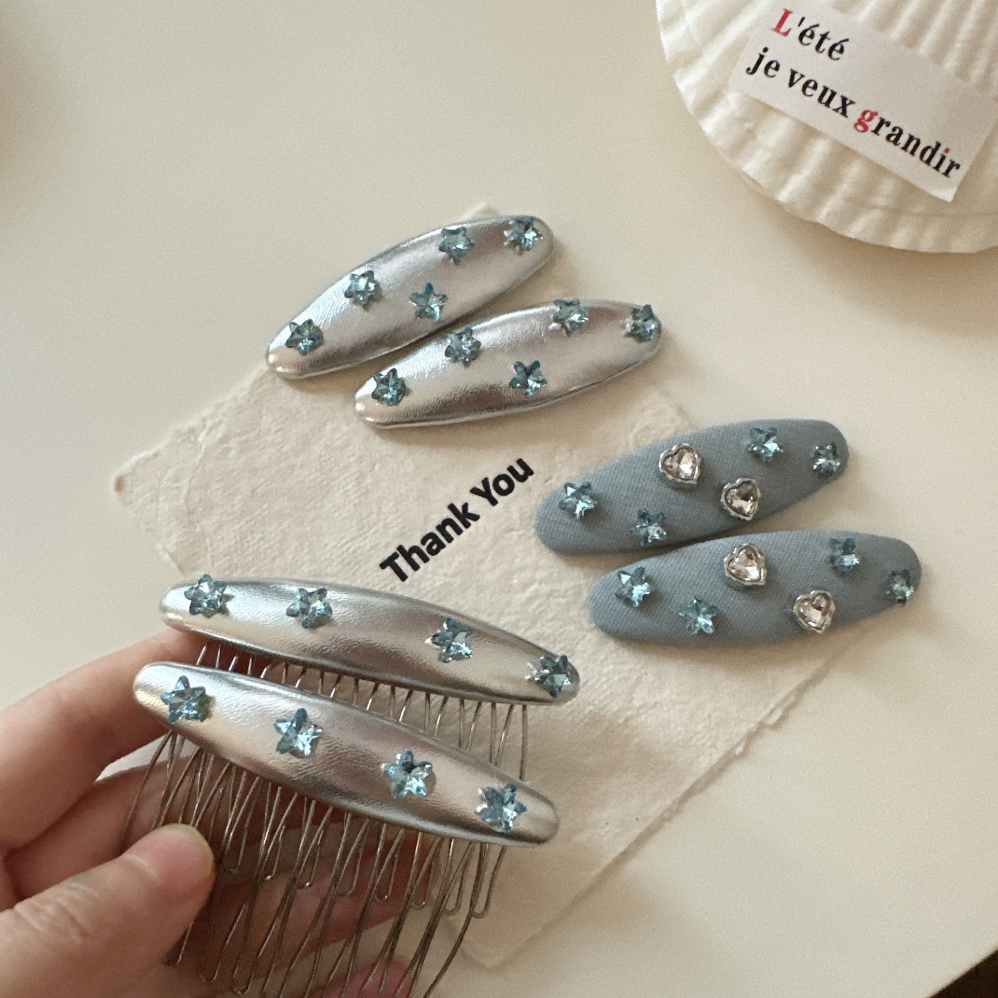 Korean style new blue rhinestone star hair clip, bangs clip, side clip, fresh and elegant bangs clip, reverse comb