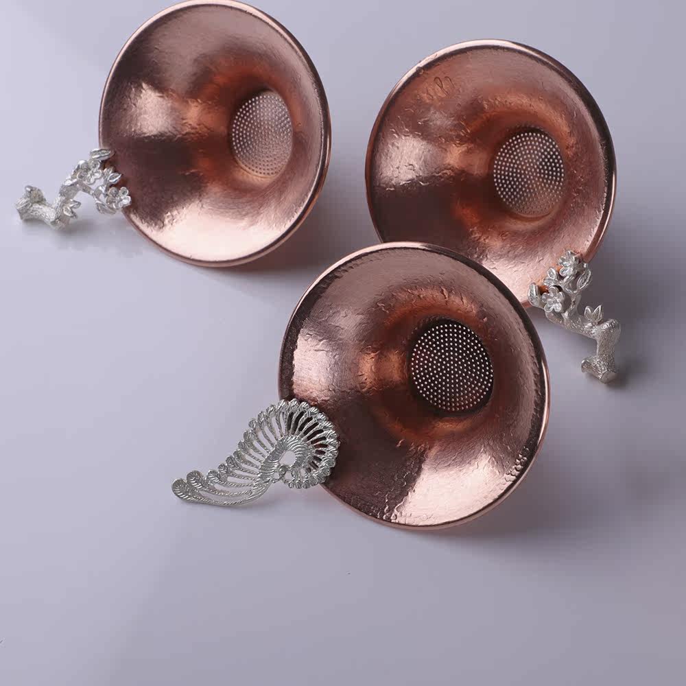 Kawakami end pure copper Gongfu tea leak filter Tea filter Tea filter Tea filter Tea separator Sterling silver plum handle