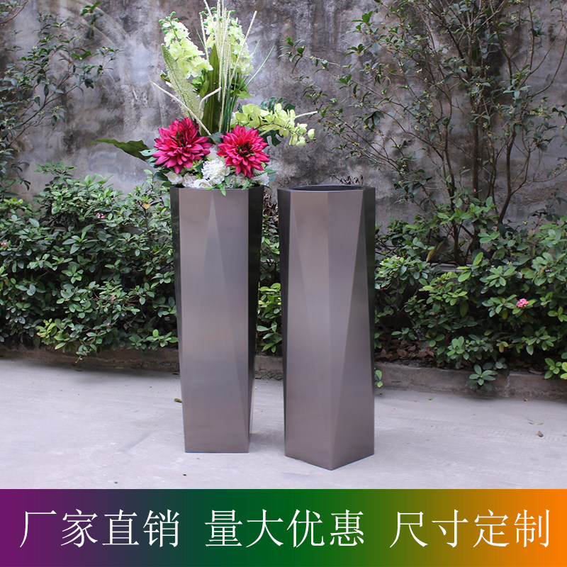 Sample house display center flower utensils stainless steel electroplating titanium black garden gardening landscape design large floor flower pot