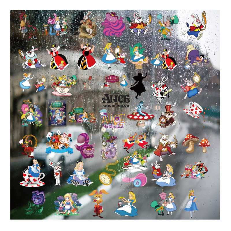 Alice in Wonderland Uv Transfer Stickers Personalized Crystal Labels Outdoor Waterproof Helmet Decoration Pattern Stickers
