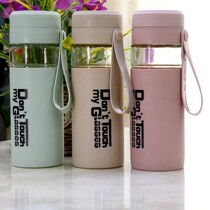 Ordinary glass 800ml large capacity double-layer portable outdoor sports travel car filter tea cup