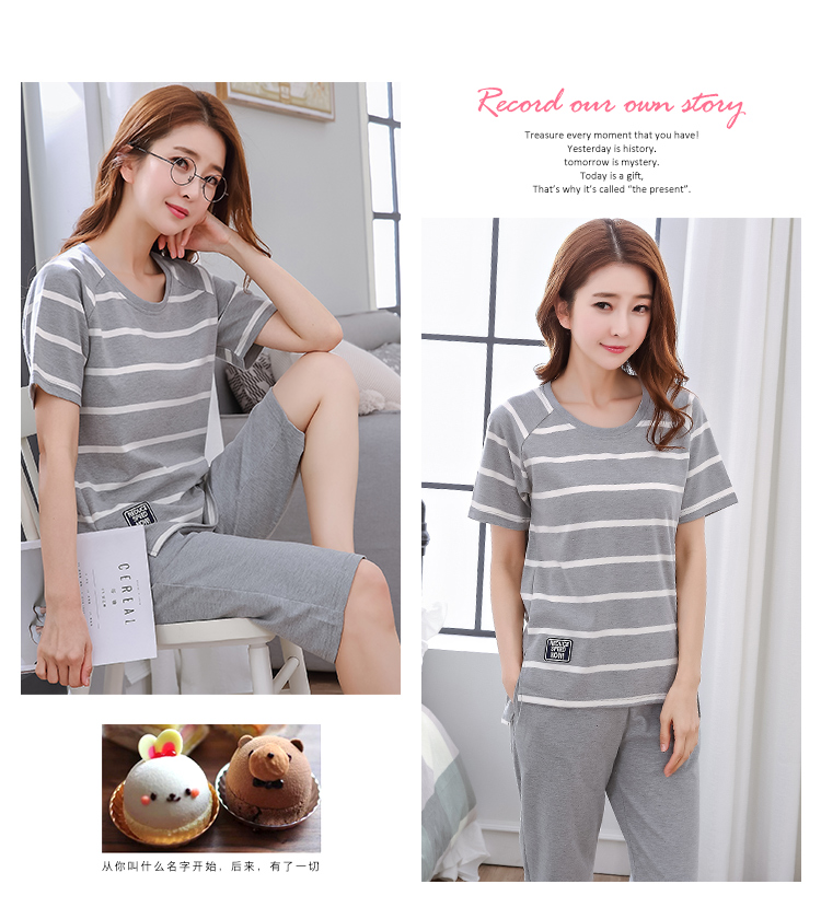 Cắt quần ngắn tay áo phụ nữ đồ ngủ mùa hè sinh viên bông Hàn Quốc bông phim hoạt hình lỏng dịch vụ nhà phù hợp với bộ mặc nhà đẹp