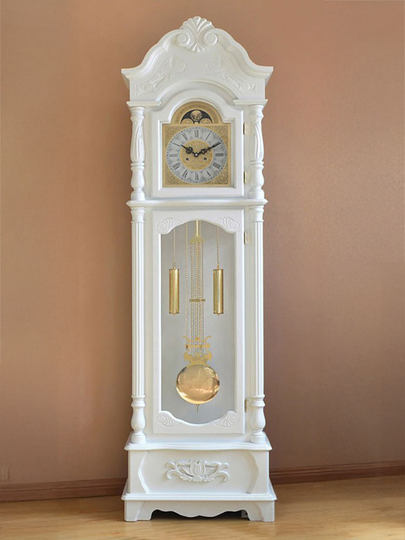 Floor Clock, Living Room Solid Wood Mechanical Clock, European Classical Time-Telling Table Clock, Chinese Style Luxurious and Elegant White Standing Clock