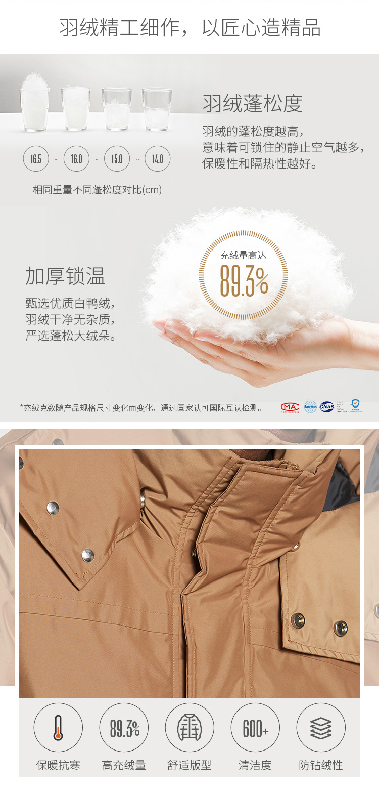 NBA 湖人/快船/篮网 男士卡其街头长款运动羽绒服 图1