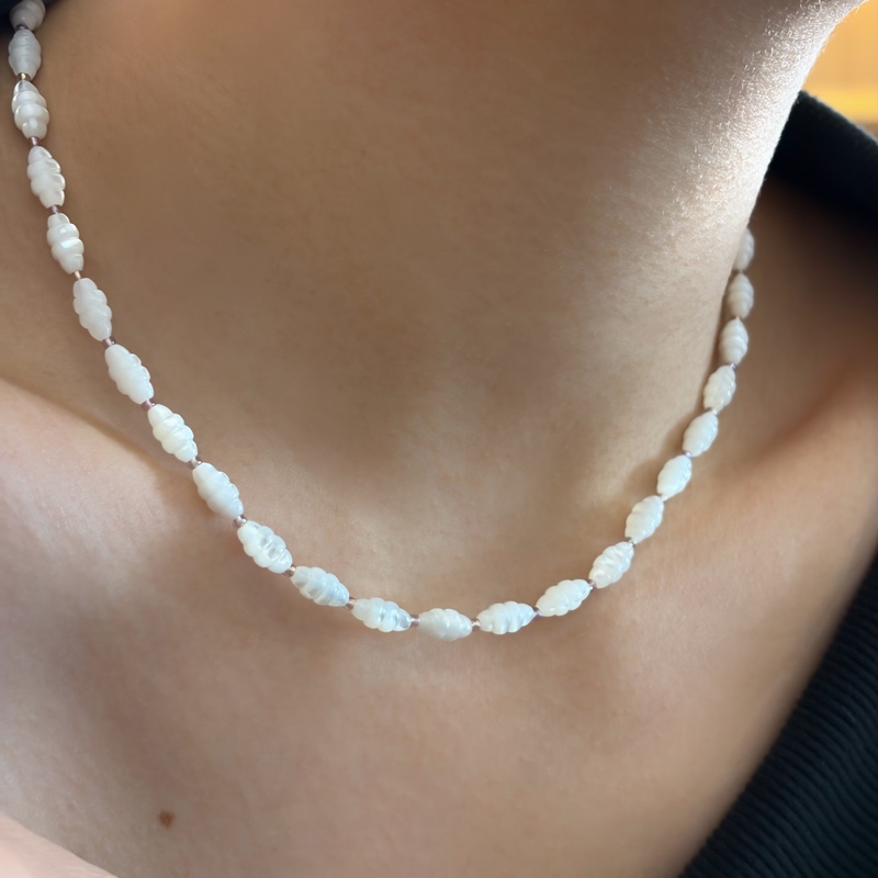 734 Titanium Steel Non-Fading Natural Shell Necklace Horseshoe Snail Bone Chain Bread Chain Sweatshirt Chain