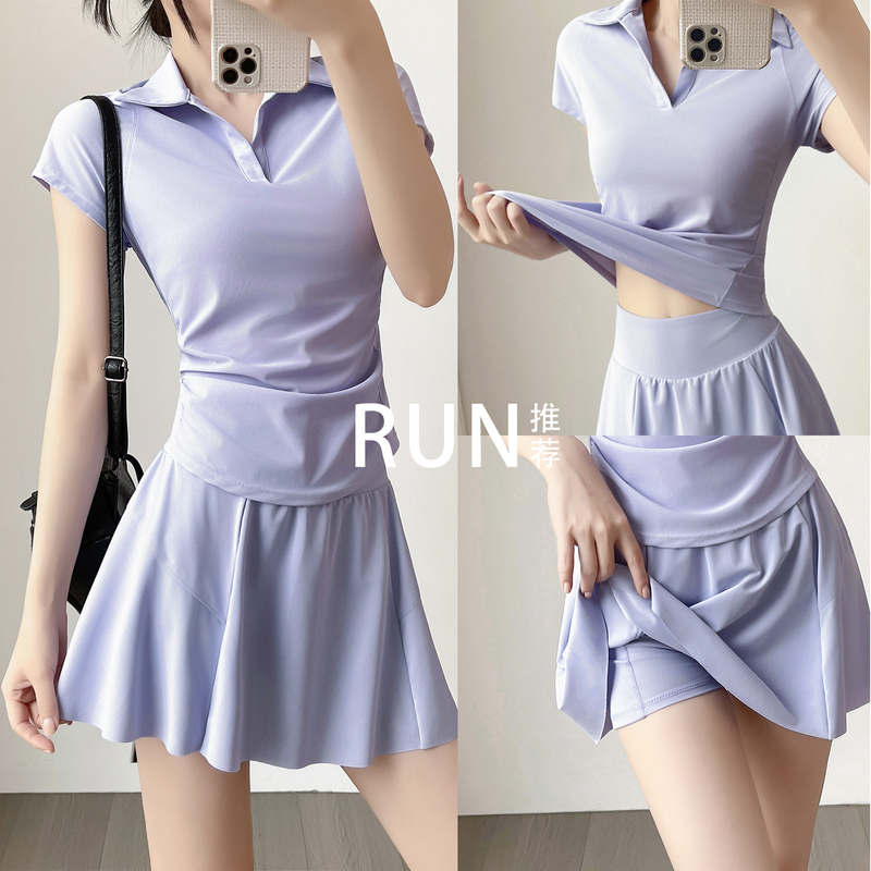 Badminton Set for Women, Summer Thin Style, Loose Casual Sports Short-Sleeve Running Quick-Dry Shirt, Tennis Skirt