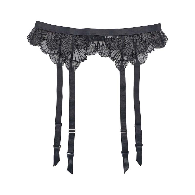 Black Women's Solid Color Elastic Band Embroidered Metal Buckle Ultra-Thin Sexy Stockings Garter Belt S517B