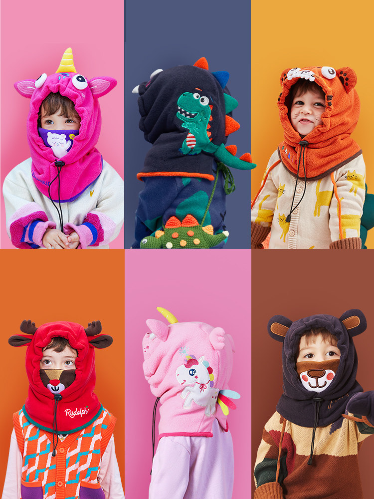 Children's ski protective cover headcaps 2 boys 6 Outdoor 8 windproof hat Cap Scarf integrated female winter thickened 9 protective ear cap