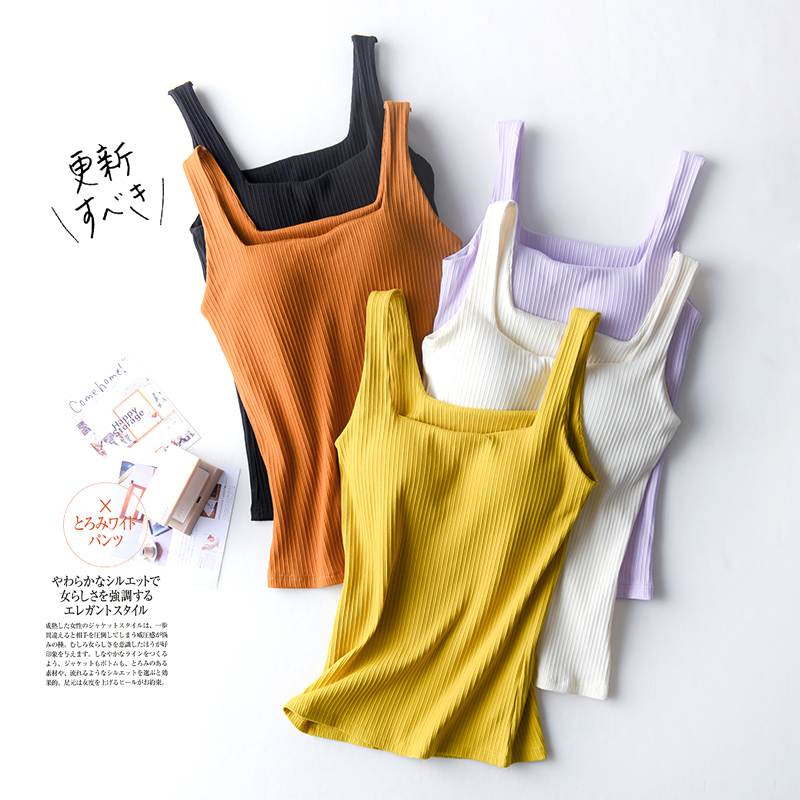 Pure cotton knit sleeveless square tie with chest cushion vest woman external wearing a short piece of obliterted chest beating bottom and inner lap harness spring and summer