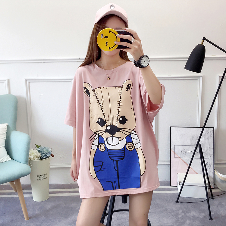 Thai sản váy mùa hè ngắn- tay phụ nữ mang thai t- shirt lỏng đáy áo sơ mi Hàn Quốc váy bông phụ nữ mang thai áo sơ mi thủy triều ngắn