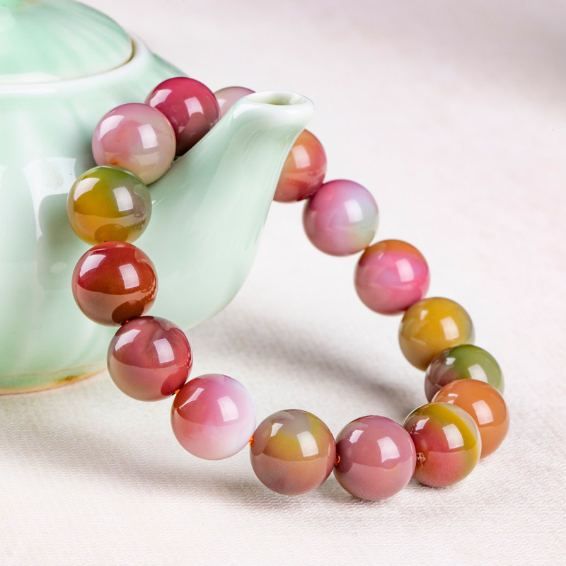 Colorful salt source agate hand three r color salt source full meat single ring bracelet hanging chain crystal bracelet female old Zhao Jiazhi