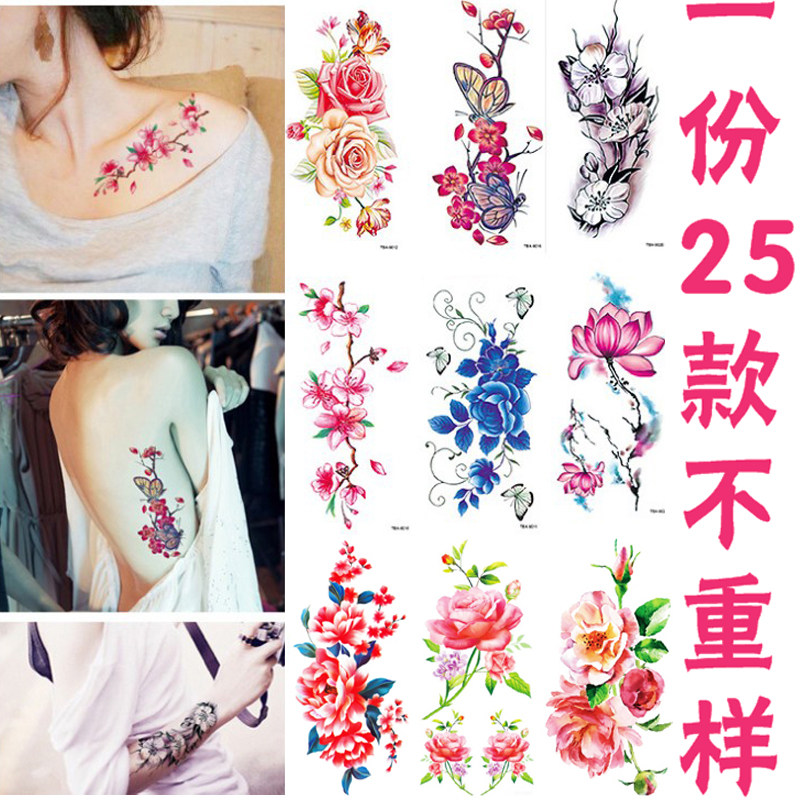 Tattoo patch waterproof female persistent sensation flowers tattooed with floras arm thigh emulation Scar Tattoo Sticker Big Pattern Tide