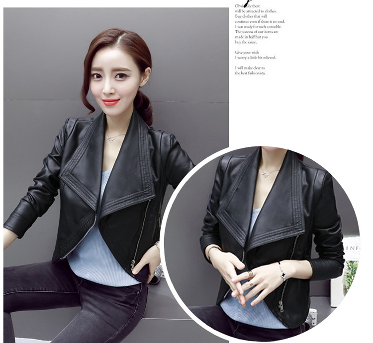 Mùa xuân và mùa thu Mới Hàn Quốc Quần áo xe máy màu đen Áo khoác nữ bằng da ngắn Áo khoác mỏng áo bomber da