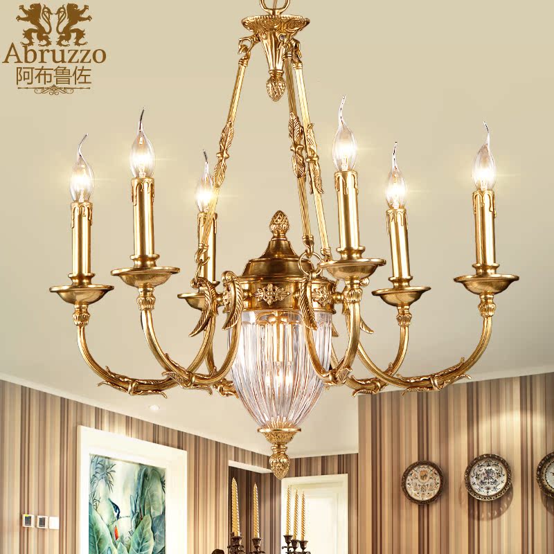 Abruzzo French all copper pure copper chandelier pastoral art copper chandelier simple European living room bedroom chandelier