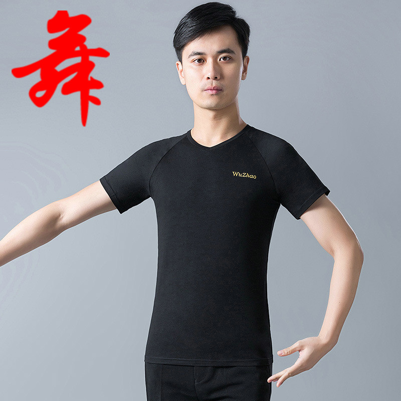 Dance practice suit Short-sleeved top men's summer adult new dance clothing Men's slim Latin modern dance suit