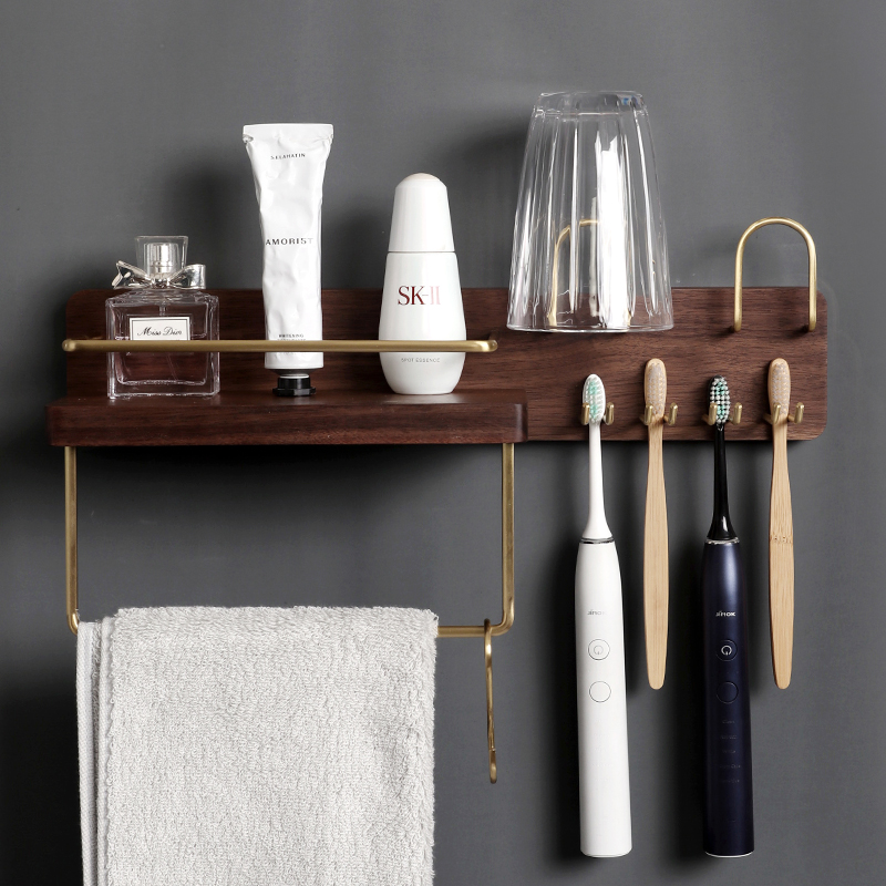 Italian Dear Leyan black walnut toothbrush mouthwash cup storage rack wall hanging paper towel wash towel rack