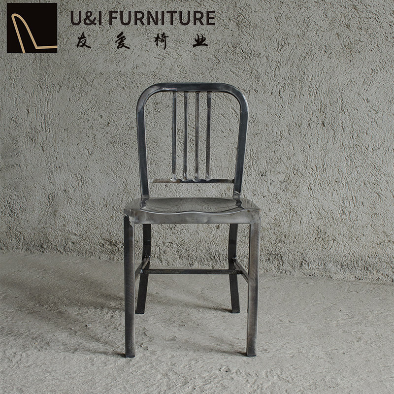 American navy chair iron art imitation stainless steel color loft dining chair minimalist modern industrial wind square tube backrest iron chair