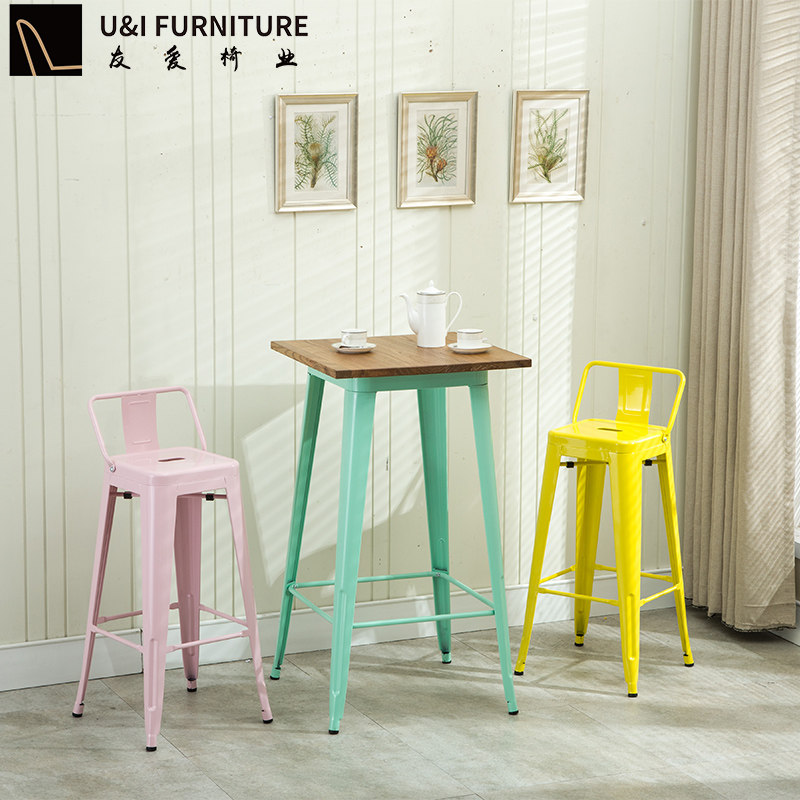 Metal industrial style bar table home high steel frame solid wood elm old can be customized size bar