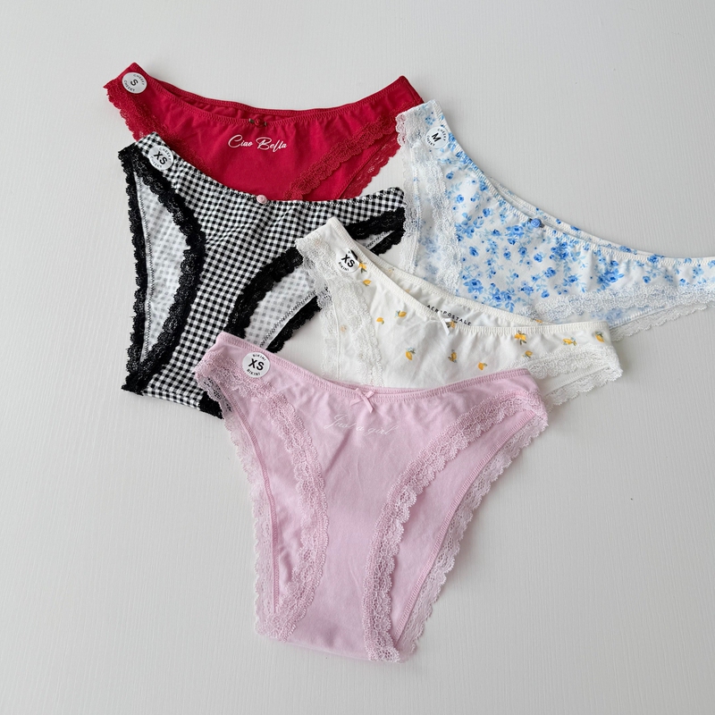 Energetic Girl American Ae Women's Lace Trim Triangle Panties Cotton Breathable Comfortable High-Slit Low-Waist Underwear