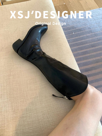 Vintage V-Cut Pointed Toe Long Boots for Women, Genuine Leather, Slimming, High Tube, Thin Boots, Fleece-Lined, Over-The-Knee, Stretchy, Thick-Leg Riding Boots