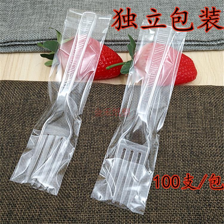 Disposable fork cake fork flower handle transparent plastic individually packaged dessert fork dessert fork 100