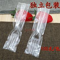 Disposable fork cake fork flower handle transparent plastic independent packaging dessert fork snack fork 100 only