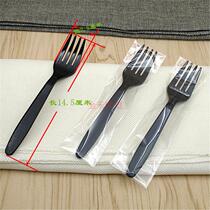 Disposable fork cake fork black frosted handle plastic fruit fork independent packaging Western pizza fork