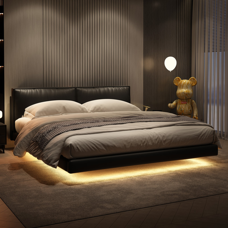 Italian Minimalist Genuine Leather Bed, Modern Simple Master Bedroom Large Bed, Light Luxury High-End Double Bed, Wedding Bed, Tofu Block Floating Bed Italian Minimalist Genuine Leather Bed, Modern Simple Master Bedroom Large Bed, Light Luxury High-End Double Bed, Wedding Bed, Tofu Block Floating Bed