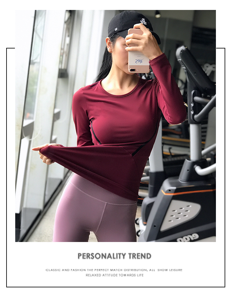 Áo thể thao mỏng mới của phụ nữ tập thể dục màu đỏ lưới khô nhanh tay dài mùa thu và quần áo yoga mùa đông Áo thun chạy khít áo thun anta