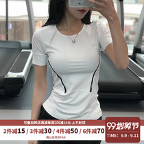 Slim round neck fitness clothes womens short sleeve sports shirt running T-shirt quick dry half sleeve yoga clothing elastic tight summer